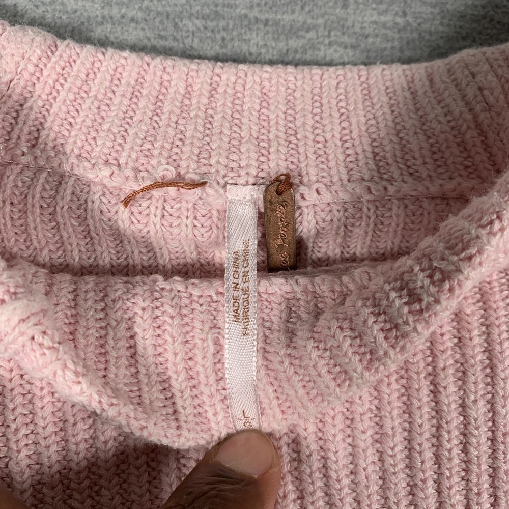 Free People Sweater Womens Medium Pink Ribbed Knit Raglan Crewneck Pullover - Picture 5 of 11